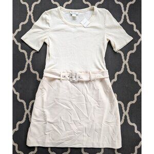 Club Monaco Dress Womens Size 10 NWT Belted Scoop Neck Foundation White